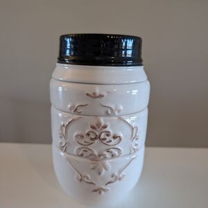 Elegant White and Black Ceramic Jar